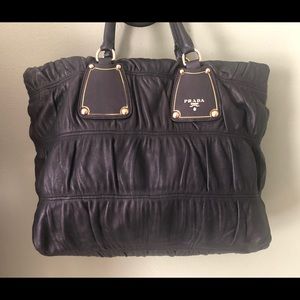 Prada Black Leather Ruched Handbag